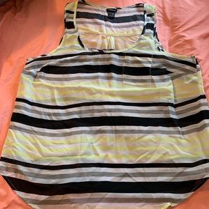 See-Through 1X Yellow Gray and White Striped Tank